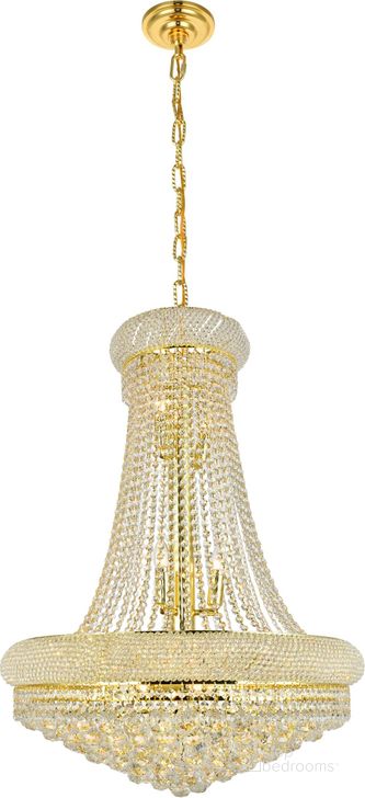 The appearance of Primo 28 Gold 14 Light Chandelier With Clear Royal Cut Crystal Trim designed by Elegant Lighting in the modern / contemporary interior design. This gold piece of furniture  was selected by 1StopBedrooms from Primo Collection to add a touch of cosiness and style into your home. Sku: V1800D28G/RC. Product Type: Chandelier. Material: Crystal.