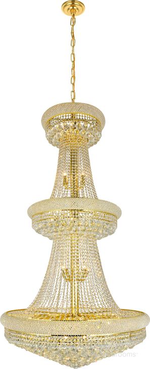 The appearance of Primo 36 Gold 32 Light Chandelier With Clear Royal Cut Crystal Trim designed by Elegant Lighting in the modern / contemporary interior design. This gold piece of furniture  was selected by 1StopBedrooms from Primo Collection to add a touch of cosiness and style into your home. Sku: V1800G36G/RC. Product Type: Chandelier. Material: Crystal.