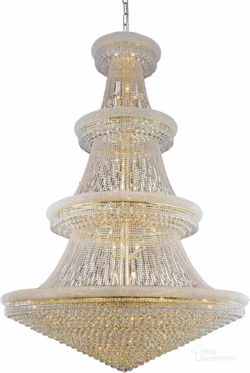 The appearance of Primo 72 Gold 66 Light Chandelier With Clear Royal Cut Crystal Trim designed by Elegant Lighting in the modern / contemporary interior design. This gold piece of furniture  was selected by 1StopBedrooms from Primo Collection to add a touch of cosiness and style into your home. Sku: V1800G72G/RC. Product Type: Chandelier. Material: Crystal.