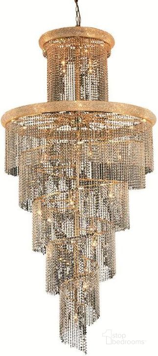 The appearance of Spiral 48 Gold 41 Light Chandelier With Clear Royal Cut Crystal Trim designed by Elegant Lighting in the modern / contemporary interior design. This gold piece of furniture  was selected by 1StopBedrooms from Spiral Collection to add a touch of cosiness and style into your home. Sku: V1800SR48G/RC. Product Type: Chandelier. Material: Crystal.