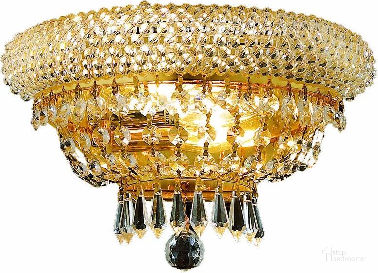 The appearance of V1803W12G/RC Primo 12 Gold 2 Light Wall Sconce With Clear Royal Cut Crystal Trim designed by Elegant Lighting in the modern / contemporary interior design. This gold piece of furniture  was selected by 1StopBedrooms from Primo Collection to add a touch of cosiness and style into your home. Sku: V1803W12G/RC. Material: Steel. Product Type: Wall Sconce.