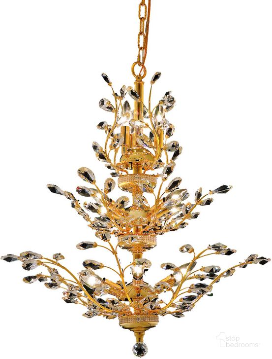 The appearance of Orchid 27 Gold 13 Light Chandelier With Clear Royal Cut Crystal Trim designed by Elegant Lighting in the modern / contemporary interior design. This gold piece of furniture  was selected by 1StopBedrooms from Orchid Collection to add a touch of cosiness and style into your home. Sku: V2011D27G/RC. Product Type: Chandelier. Material: Crystal.