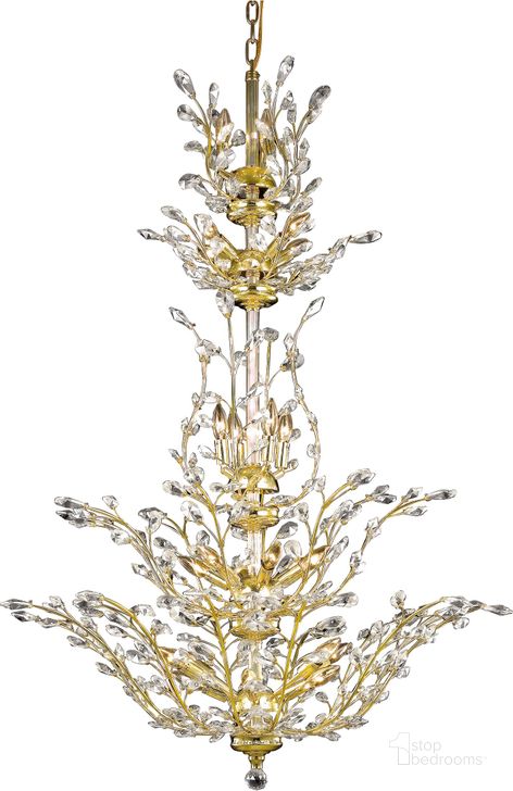 The appearance of Orchid 41 Gold 25 Light Chandelier With Clear Royal Cut Crystal Trim designed by Elegant Lighting in the modern / contemporary interior design. This gold piece of furniture  was selected by 1StopBedrooms from Orchid Collection to add a touch of cosiness and style into your home. Sku: V2011G54G/RC. Product Type: Chandelier. Material: Crystal.