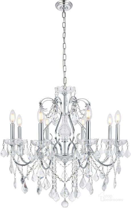 The appearance of V2015d26cRc St Francis 26 Chrome 8 Light Chandelier With Clear Royal Cut Crystal Trim designed by Elegant Lighting in the modern / contemporary interior design. This chrome piece of furniture  was selected by 1StopBedrooms from St. Francis Collection to add a touch of cosiness and style into your home. Sku: V2015D26C/RC. Material: Steel. Product Type: Chandelier.