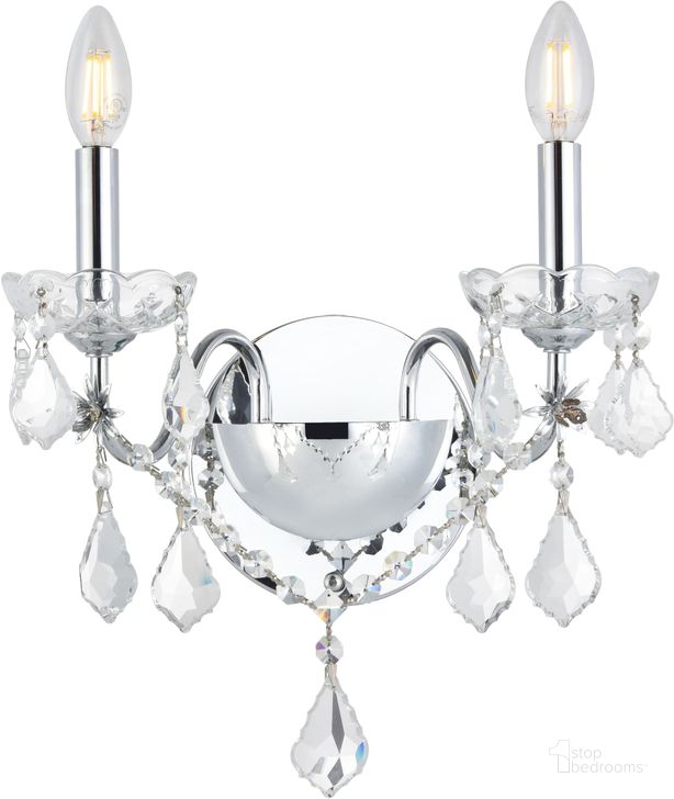 The appearance of St. Francis 13 Chrome 2 Light Wall Sconce With Clear Royal Cut Crystal Trim designed by Elegant Lighting in the modern / contemporary interior design. This chrome piece of furniture  was selected by 1StopBedrooms from St. Francis Collection to add a touch of cosiness and style into your home. Sku: V2015W2C/RC. Material: Steel. Product Type: Wall Sconce.