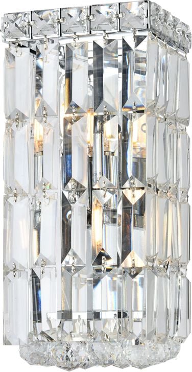 The appearance of V2032W6C/RC Maxime 6 Chrome 2 Light Wall Sconce With Clear Royal Cut Crystal Trim designed by Elegant Lighting in the modern / contemporary interior design. This chrome piece of furniture  was selected by 1StopBedrooms from Maxime Collection to add a touch of cosiness and style into your home. Sku: V2032W6C/RC. Material: Steel. Product Type: Wall Sconce.