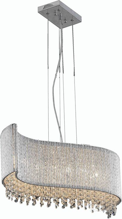 The appearance of Influx 14 Chrome 5 Light Pendant With Clear Royal Cut Crystal Trim designed by Elegant Lighting in the modern / contemporary interior design. This chrome piece of furniture  was selected by 1StopBedrooms from Influx Collection to add a touch of cosiness and style into your home. Sku: V2090D32C/RC. Material: Aluminum. Product Type: Pendant Lighting.