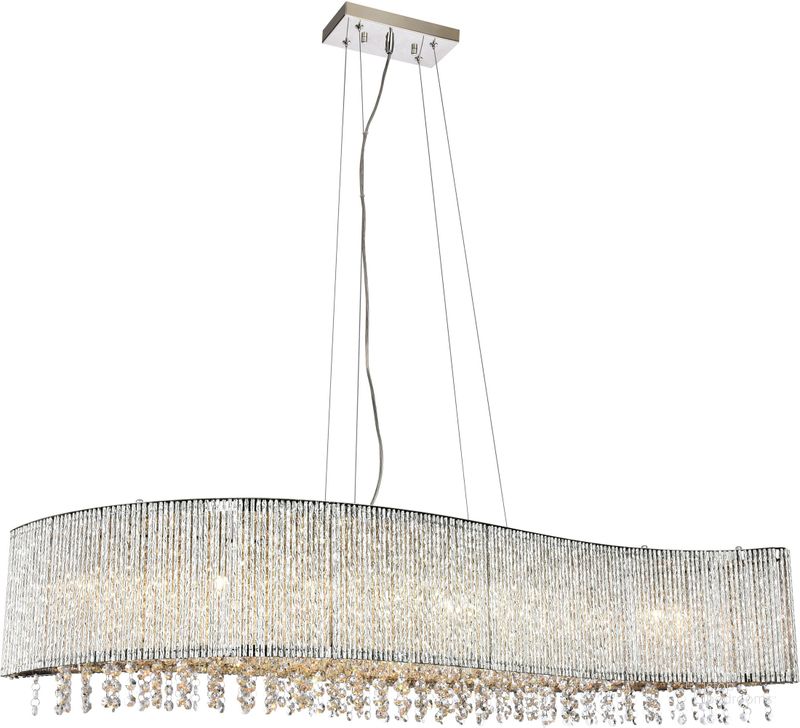 The appearance of Influx 14" Chrome 8 Light Pendant With Clear Royal Cut Crystal Trim designed by Elegant Lighting in the modern / contemporary interior design. This chrome piece of furniture  was selected by 1StopBedrooms from Influx Collection to add a touch of cosiness and style into your home. Sku: V2090D44C/RC. Material: Aluminum. Product Type: Pendant Lighting. Image1