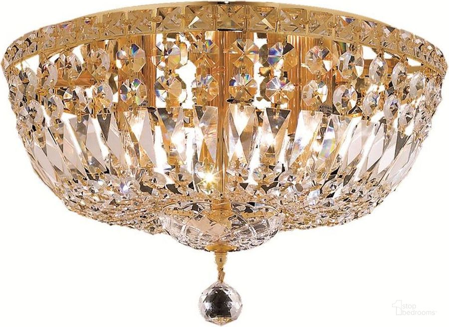 The appearance of Tranquil 16 Gold 6 Light Flush Mount With Clear Royal Cut Crystal Trim designed by Elegant Lighting in the modern / contemporary interior design. This gold piece of furniture  was selected by 1StopBedrooms from Tranquil Collection to add a touch of cosiness and style into your home. Sku: V2528F16G/RC. Material: Steel. Product Type: Flush Mount.