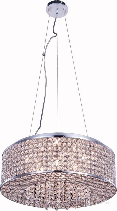 The appearance of Amelie 20 Chrome 8 Light Pendant With Clear Royal Cut Crystal Trim designed by Elegant Lighting in the modern / contemporary interior design. This chrome piece of furniture  was selected by 1StopBedrooms from Amelie Collection to add a touch of cosiness and style into your home. Sku: V2914D20C/RC. Product Type: Pendant Lighting. Material: Crystal.