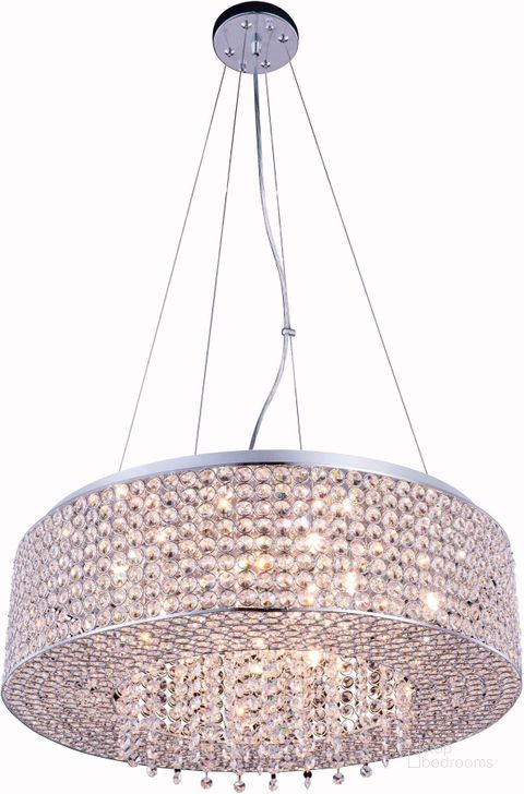 The appearance of Amelie 24 Chrome 10 Light Pendant With Clear Royal Cut Crystal Trim designed by Elegant Lighting in the modern / contemporary interior design. This chrome piece of furniture  was selected by 1StopBedrooms from Amelie Collection to add a touch of cosiness and style into your home. Sku: V2914D24C/RC. Product Type: Pendant Lighting. Material: Crystal.