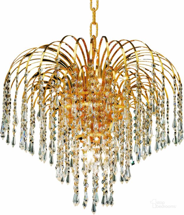 The appearance of Falls 19 Gold 6 Light Pendant With Clear Royal Cut Crystal Trim designed by Elegant Lighting in the modern / contemporary interior design. This gold piece of furniture  was selected by 1StopBedrooms from Falls Collection to add a touch of cosiness and style into your home. Sku: V6801D19G/RC. Material: Steel. Product Type: Pendant Lighting.