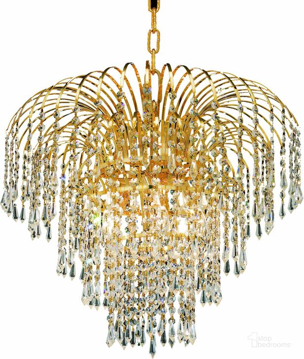 The appearance of Falls 21 Gold 6 Light Chandelier With Clear Royal Cut Crystal Trim designed by Elegant Lighting in the modern / contemporary interior design. This gold piece of furniture  was selected by 1StopBedrooms from Falls Collection to add a touch of cosiness and style into your home. Sku: V6801D21G/RC. Material: Steel. Product Type: Chandelier.
