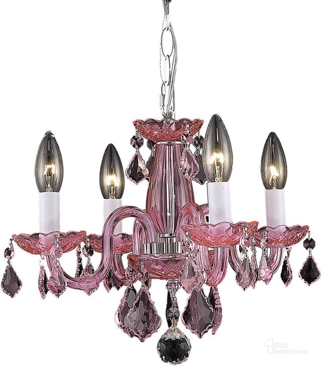 The appearance of Rococo 15 Pink 4 Light Pendant Royal Cut Crystal Trim designed by Elegant Lighting in the modern / contemporary interior design. This pink piece of furniture  was selected by 1StopBedrooms from Rococo Collection to add a touch of cosiness and style into your home. Sku: V7804D15PK-RO/RC. Material: Glass. Product Type: Pendant Lighting.