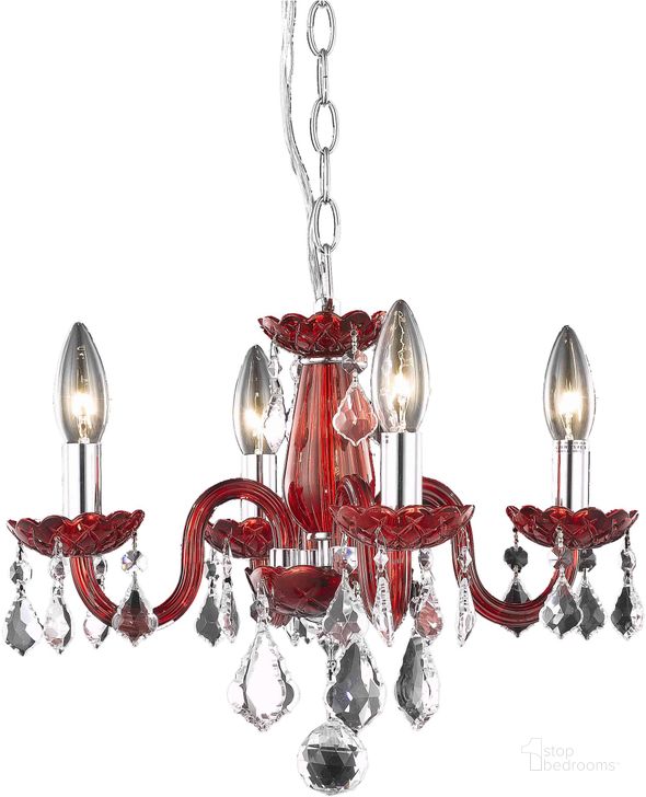 The appearance of Rococo 15 Red 4 Light Pendant Royal Cut Crystal Trim designed by Elegant Lighting in the modern / contemporary interior design. This red piece of furniture  was selected by 1StopBedrooms from Rococo Collection to add a touch of cosiness and style into your home. Sku: V7804D15RD/RC. Material: Glass. Product Type: Pendant Lighting.