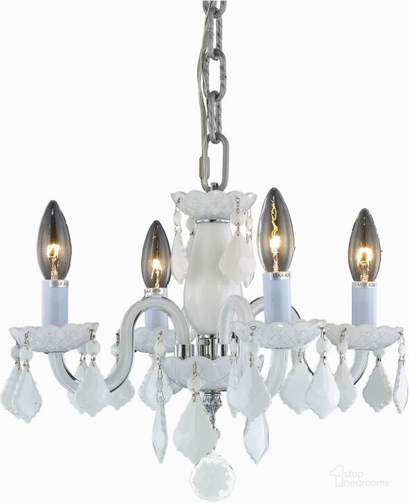 The appearance of Rococo 15" White 4 Light Pendant Royal Cut Crystal Trim designed by Elegant Lighting in the modern / contemporary interior design. This white piece of furniture  was selected by 1StopBedrooms from Rococo Collection to add a touch of cosiness and style into your home. Sku: V7804D15WH-WH/RC. Material: Glass. Product Type: Pendant Lighting. Image1