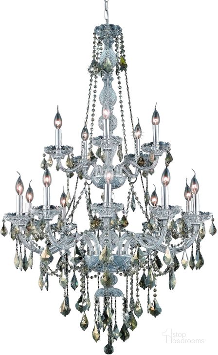 The appearance of V7815g33c GtRc Verona 33 Chrome 15 Light Chandelier With Golden Teak Royal Cut Crystal Trim designed by Elegant Lighting in the modern / contemporary interior design. This gold teal piece of furniture  was selected by 1StopBedrooms from Verona Collection to add a touch of cosiness and style into your home. Sku: V7815G33C-GT/RC. Material: Glass. Product Type: Chandelier.