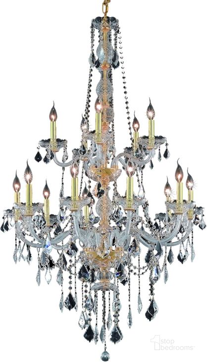 The appearance of V7815g33gRc Verona 33 Gold 15 Light Chandelier With Clear Royal Cut Crystal Trim designed by Elegant Lighting in the modern / contemporary interior design. This clear/gold piece of furniture  was selected by 1StopBedrooms from Verona Collection to add a touch of cosiness and style into your home. Sku: V7815G33G/RC. Material: Glass. Product Type: Chandelier.