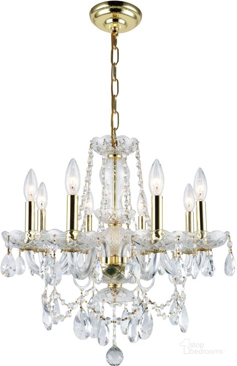 The appearance of V7838d20gRc Princeton 20 Gold 8 Light Chandelier With Clear Royal Cut Crystal Trim designed by Elegant Lighting in the modern / contemporary interior design. This gold piece of furniture  was selected by 1StopBedrooms from Princeton Collection to add a touch of cosiness and style into your home. Sku: V7838D20G/RC. Material: Glass. Product Type: Chandelier.