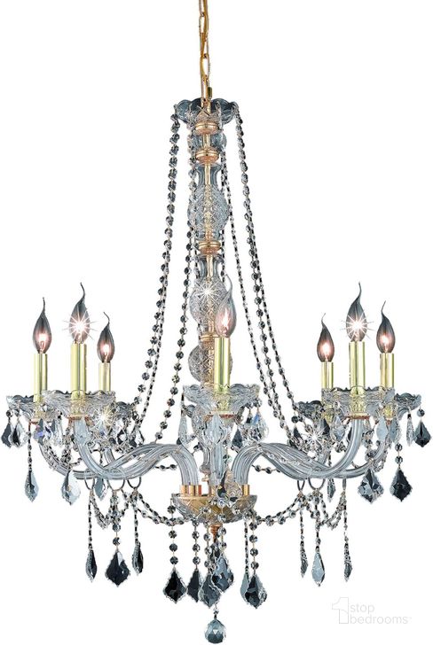 The appearance of V7858d28gRc Verona 28 Gold 8 Light Chandelier With Clear Royal Cut Crystal Trim designed by Elegant Lighting in the modern / contemporary interior design. This gold piece of furniture  was selected by 1StopBedrooms from Verona Collection to add a touch of cosiness and style into your home. Sku: V7858D28G/RC. Material: Glass. Product Type: Chandelier.