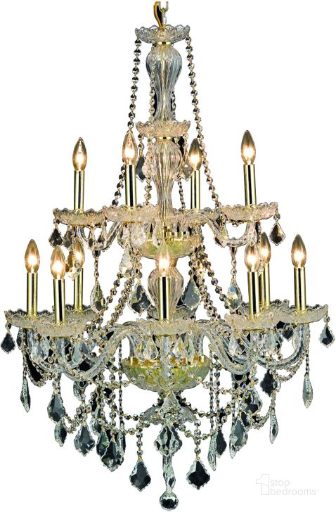 The appearance of Giselle 28 Gold 12 Light Chandelier With Clear Royal Cut Crystal Trim designed by Elegant Lighting in the modern / contemporary interior design. This gold piece of furniture  was selected by 1StopBedrooms from Giselle Collection to add a touch of cosiness and style into your home. Sku: V7890D28G/RC. Material: Glass. Product Type: Chandelier.