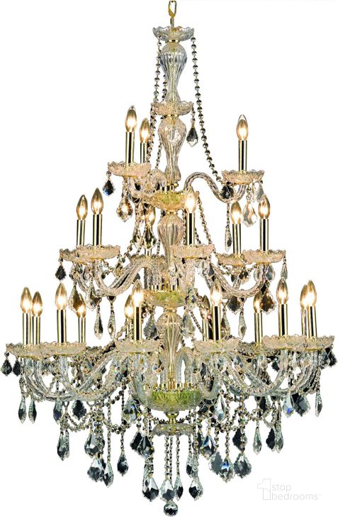 The appearance of Giselle 38 Gold 21 Light Chandelier With Clear Royal Cut Crystal Trim designed by Elegant Lighting in the modern / contemporary interior design. This gold piece of furniture  was selected by 1StopBedrooms from Giselle Collection to add a touch of cosiness and style into your home. Sku: V7890G38G/RC. Material: Glass. Product Type: Chandelier.