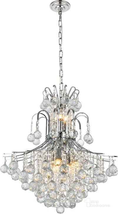 The appearance of Toureg 22 Chrome 11 Light Chandelier With Clear Royal Cut Crystal Trim designed by Elegant Lighting in the modern / contemporary interior design. This chrome piece of furniture  was selected by 1StopBedrooms from Toureg Collection to add a touch of cosiness and style into your home. Sku: V8002D22C/RC. Material: Steel. Product Type: Chandelier.