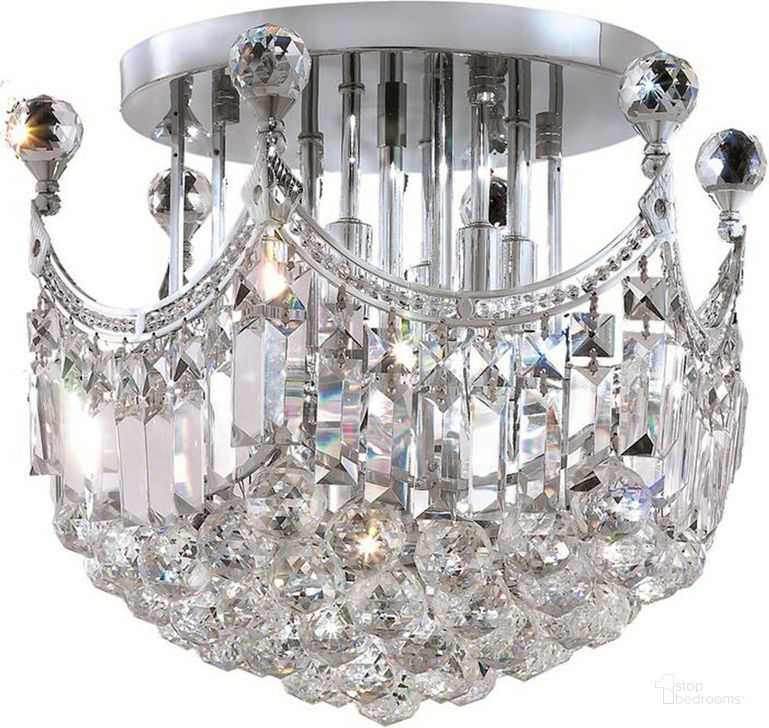 The appearance of Corona 16 Chrome 6 Light Flush Mount With Clear Royal Cut Crystal Trim designed by Elegant Lighting in the modern / contemporary interior design. This chrome piece of furniture  was selected by 1StopBedrooms from Corona Collection to add a touch of cosiness and style into your home. Sku: V8949F16C/RC. Material: Steel. Product Type: Flush Mount.