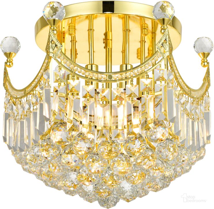 The appearance of Corona 16 Gold 6 Light Flush Mount With Clear Royal Cut Crystal Trim designed by Elegant Lighting in the modern / contemporary interior design. This gold piece of furniture  was selected by 1StopBedrooms from Corona Collection to add a touch of cosiness and style into your home. Sku: V8949F16G/RC. Material: Steel. Product Type: Flush Mount.