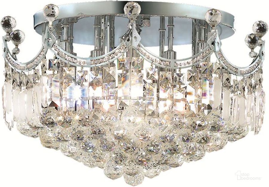 The appearance of Corona 20 Chrome 9 Light Flush Mount With Clear Royal Cut Crystal Trim designed by Elegant Lighting in the modern / contemporary interior design. This chrome piece of furniture  was selected by 1StopBedrooms from Corona Collection to add a touch of cosiness and style into your home. Sku: V8949F20C/RC. Material: Steel. Product Type: Flush Mount.
