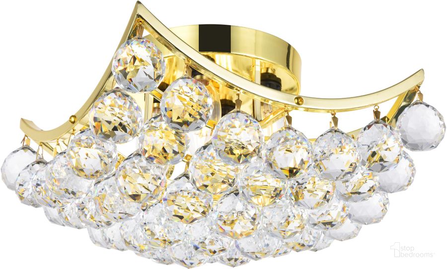 The appearance of Corona 12 Gold 4 Light Flush Mount With Clear Royal Cut Crystal Trim designed by Elegant Lighting in the modern / contemporary interior design. This gold piece of furniture  was selected by 1StopBedrooms from Corona Collection to add a touch of cosiness and style into your home. Sku: V9800F12G/RC. Product Type: Flush Mount. Material: Crystal.