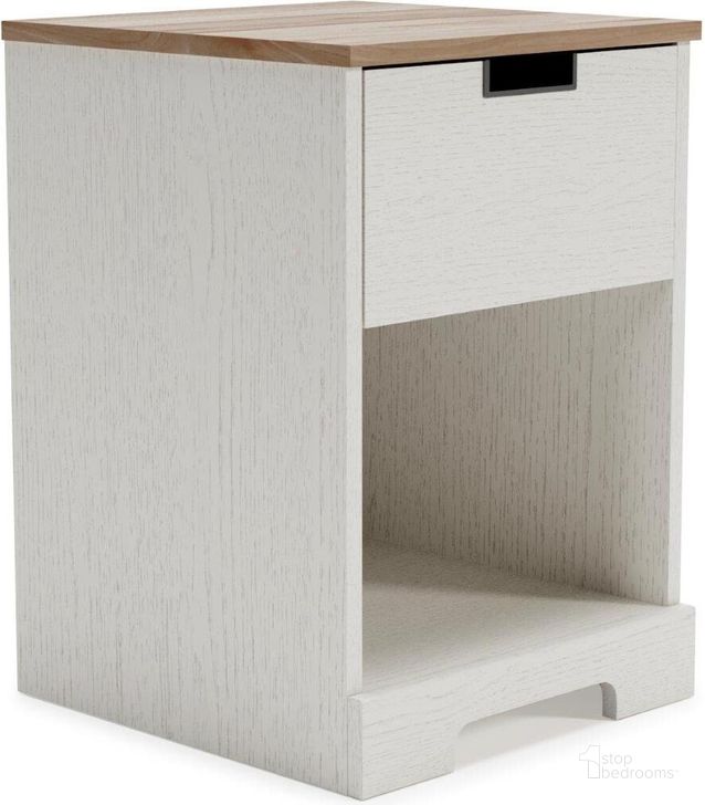 The appearance of Vaibryn Two-Tone 20" One Drawer Nightstand designed by Signature Design by Ashley in the transitional interior design. This two-tone piece of furniture  was selected by 1StopBedrooms from Vaibryn Collection to add a touch of cosiness and style into your home. Sku: EB1428-291. Material: Wood. Product Type: Nightstand. Image1