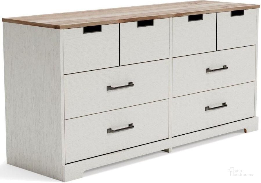 The appearance of Vaibryn Two-Tone Six Drawer Dresser designed by Signature Design by Ashley in the transitional interior design. This two-tone piece of furniture  was selected by 1StopBedrooms from Vaibryn Collection to add a touch of cosiness and style into your home. Sku: EB1428-231. Material: Wood. Product Type: Dresser. Image1