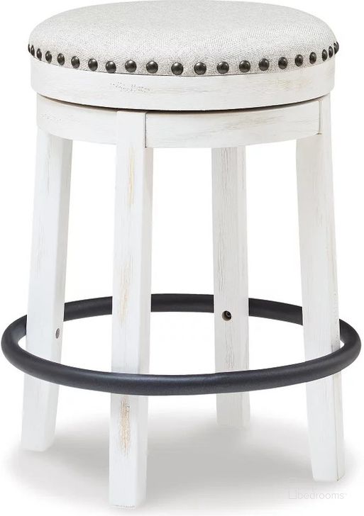 The appearance of Valebeck Beige And White Swivel Counter Height Stool designed by Signature Design by Ashley in the transitional interior design. This white/black piece of furniture  was selected by 1StopBedrooms from Valebeck Collection to add a touch of cosiness and style into your home. Sku: D546-324. Material: Fabric. Product Type: Accent Stool. Image1
