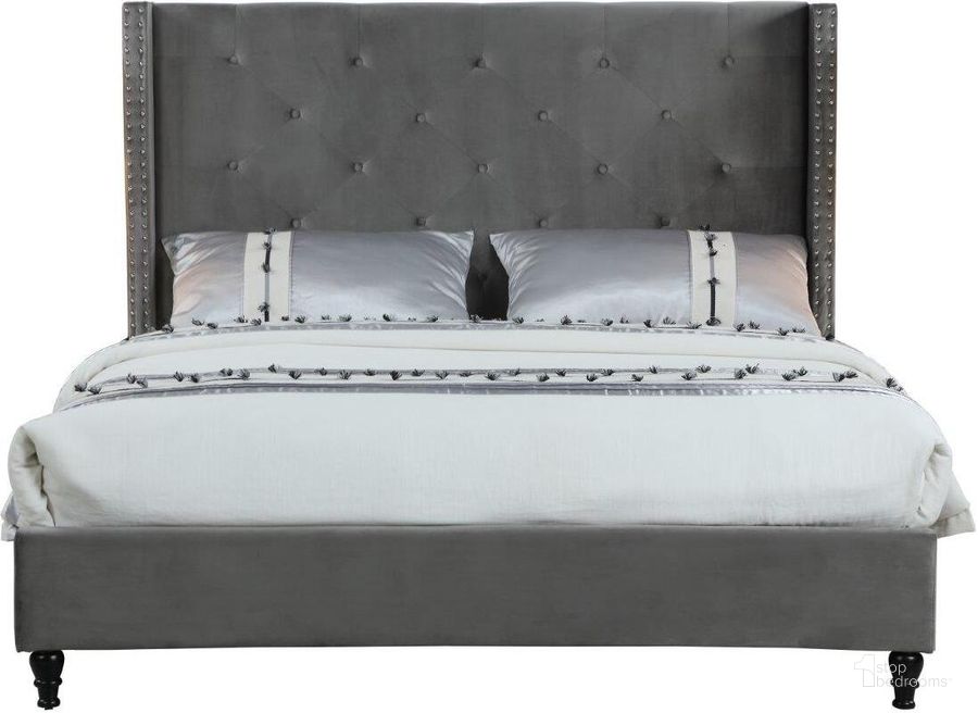 The appearance of Valentina Velvet Platform California King Bed In Gray designed by Best Master Furniture in the modern / contemporary interior design. This gray piece of furniture  was selected by 1StopBedrooms from Valentina Collection to add a touch of cosiness and style into your home. Sku: YY129VGCK-1;YY129VGCK-2. Bed Type: Platform Bed. Material: Upholstered. Product Type: Platform Bed. Bed Size: California King. Image1