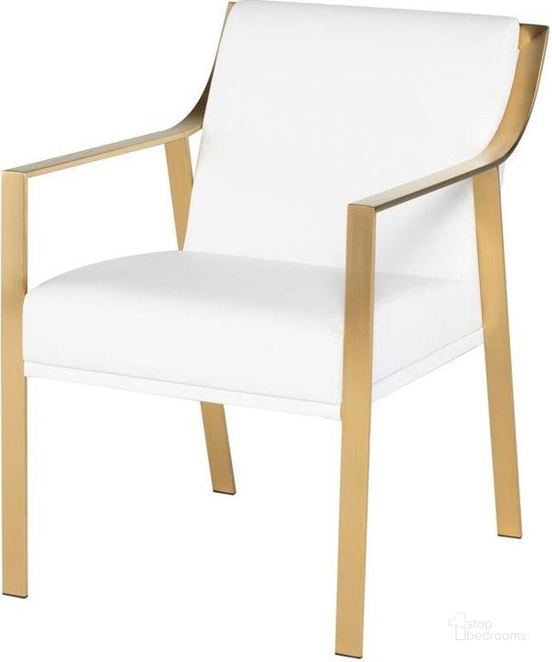 The appearance of Valentine White Naugahyde and Gold Metal Dining Chair designed by Nuevo in the modern / contemporary interior design. This white and gold piece of furniture  was selected by 1StopBedrooms from Valentine Collection to add a touch of cosiness and style into your home. Sku: HGTB319. Material: Metal. Product Type: Dining Chair. Image1