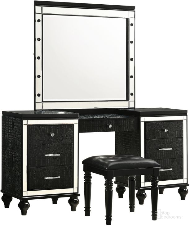 The appearance of Valentino Black Vanity Mirror designed by New Classic in the transitional interior design. This black piece of furniture  was selected by 1StopBedrooms from Valentino Collection to add a touch of cosiness and style into your home. Sku: BA9698B-091. Product Type: Vanity Mirror. Image1
