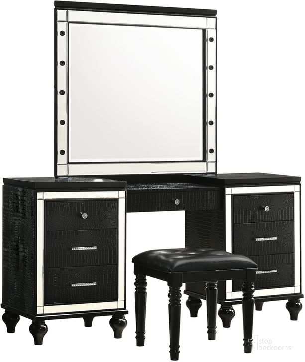 The appearance of Valentino Black Vanity Table designed by New Classic in the transitional interior design. This black piece of furniture  was selected by 1StopBedrooms from Valentino Collection to add a touch of cosiness and style into your home. Sku: BA9698B-090. Product Type: Vanity. Image1