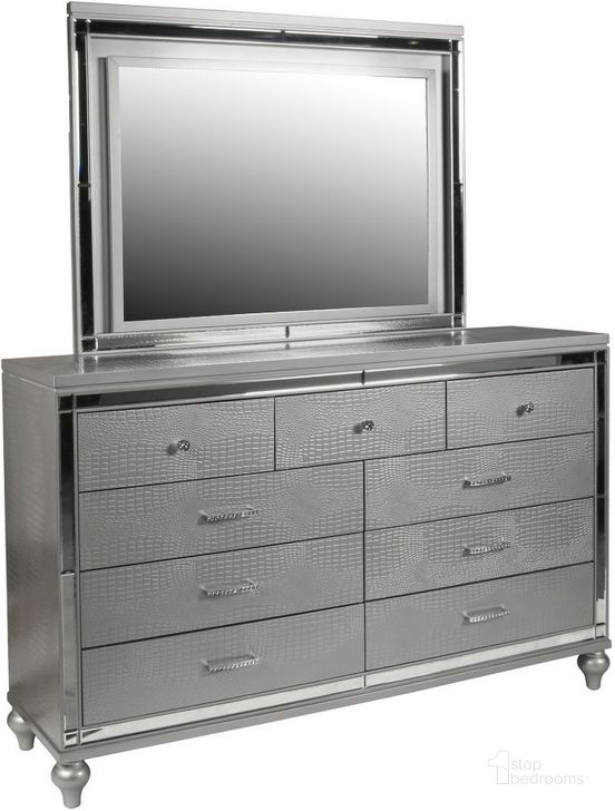 The appearance of Valentino Silver Dresser designed by New Classic in the modern / contemporary interior design. This silver piece of furniture  was selected by 1StopBedrooms from Valentino Collection to add a touch of cosiness and style into your home. Sku: BA9698S-050. Material: Wood. Product Type: Dresser. Image1