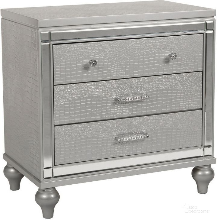 The appearance of Valentino Silver Nightstand designed by New Classic in the modern / contemporary interior design. This silver piece of furniture  was selected by 1StopBedrooms from Valentino Collection to add a touch of cosiness and style into your home. Sku: BA9698S-040. Material: Wood. Product Type: Nightstand. Image1