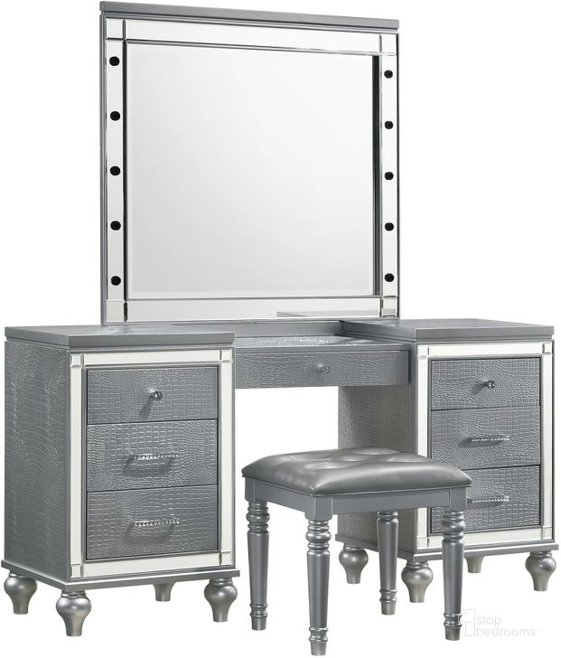 The appearance of Valentino Silver Vanity Stool designed by New Classic in the transitional interior design. This silver piece of furniture  was selected by 1StopBedrooms from Valentino Collection to add a touch of cosiness and style into your home. Sku: BA9698S-092. Product Type: Vanity Stool. Image1