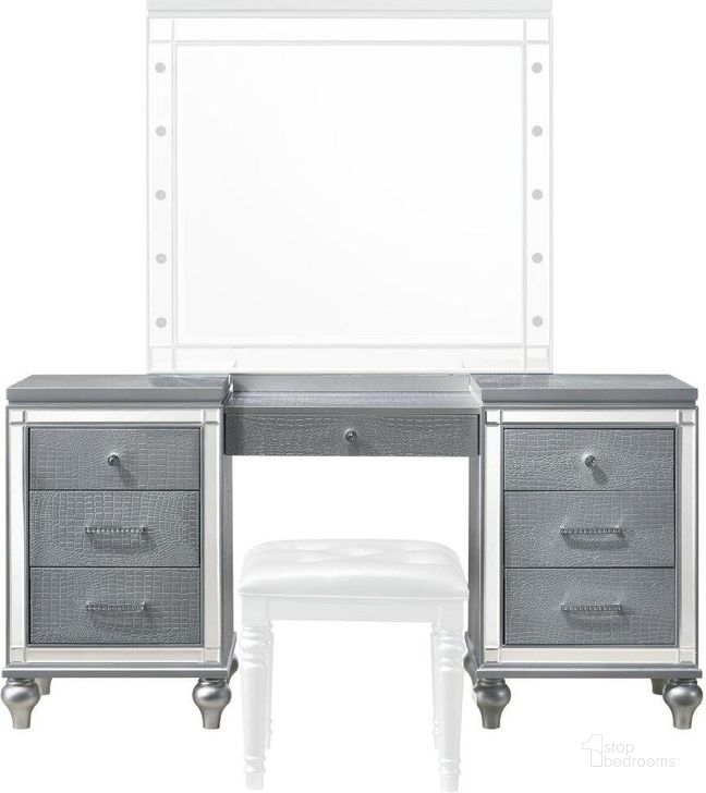 The appearance of Valentino Silver Vanity Table designed by New Classic in the transitional interior design. This silver piece of furniture  was selected by 1StopBedrooms from Valentino Collection to add a touch of cosiness and style into your home. Sku: BA9698S-090. Product Type: Vanity.