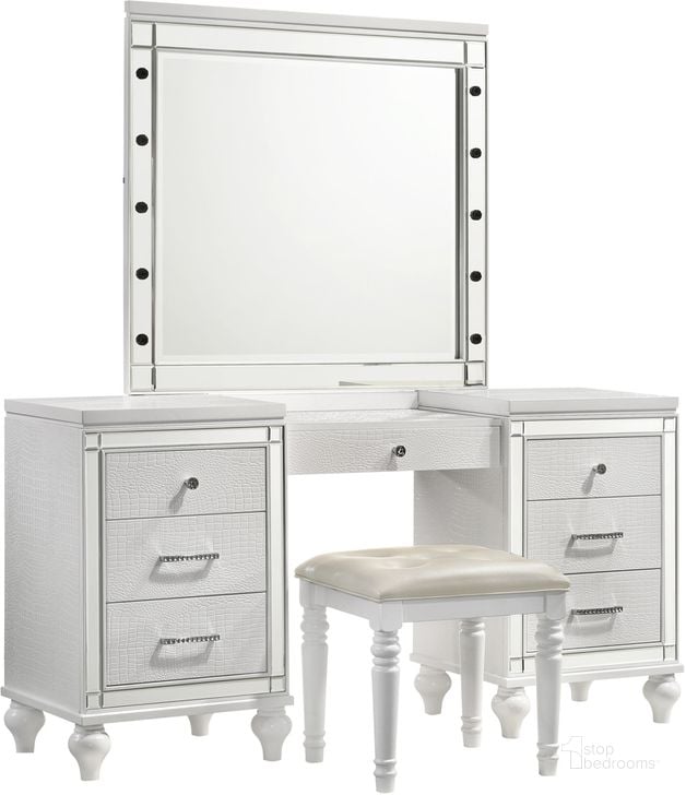 The appearance of Valentino White Vanity Mirror designed by New Classic in the transitional interior design. This white piece of furniture  was selected by 1StopBedrooms from Valentino Collection to add a touch of cosiness and style into your home. Sku: BA9698W-091. Product Type: Vanity Mirror. Image1
