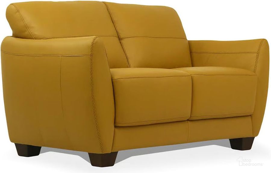 The appearance of Valeria Mustard Leather Loveseat designed by ACME in the modern / contemporary interior design. This mustard piece of furniture  was selected by 1StopBedrooms from Valeria Collection to add a touch of cosiness and style into your home. Sku: 54946. Material: Wood. Product Type: Leather Loveseat. Image1