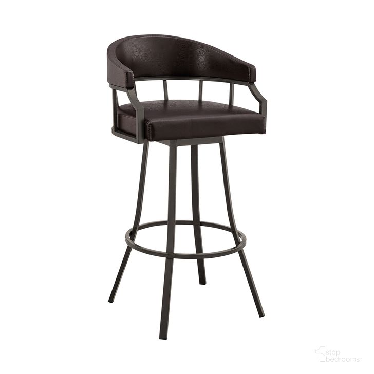 The appearance of Valerie 26 Inch Swivel Brown Faux Leather and Java Brown Metal Bar Stool designed by Armen Living in the modern / contemporary interior design. This brown piece of furniture  was selected by 1StopBedrooms from Valerie Collection to add a touch of cosiness and style into your home. Sku: LCVLBAJVCHO26. Product Type: Barstool. Material: Iron. Image1