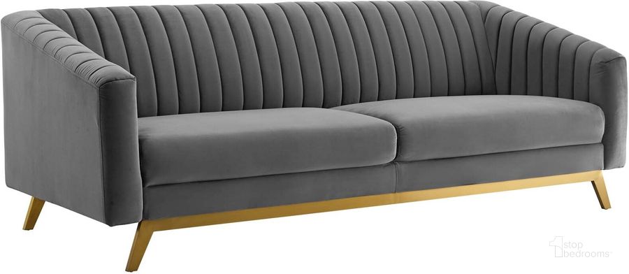 The appearance of Valiant Gray Vertical Channel Tufted Performance Velvet Sofa designed by Modway in the modern / contemporary interior design. This gray piece of furniture  was selected by 1StopBedrooms from Valiant Collection to add a touch of cosiness and style into your home. Sku: EEI-3403-GRY. Material: Wood. Product Type: Sofa. Image1