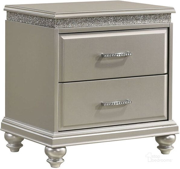 The appearance of Valiant Nightstand designed by Crown Mark in the transitional interior design. This champagne piece of furniture  was selected by 1StopBedrooms from Valiant Collection to add a touch of cosiness and style into your home. Sku: B4780-2. Product Type: Nightstand. Image1