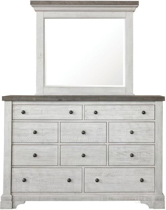 The appearance of Valley Ridge 10 Drawer Dresser designed by Samuel Lawrence in the country / farmhouse interior design. This white piece of furniture  was selected by 1StopBedrooms from Valley Collection to add a touch of cosiness and style into your home. Sku: S786-010. Product Type: Dresser. Material: Wood Veneer. Image1