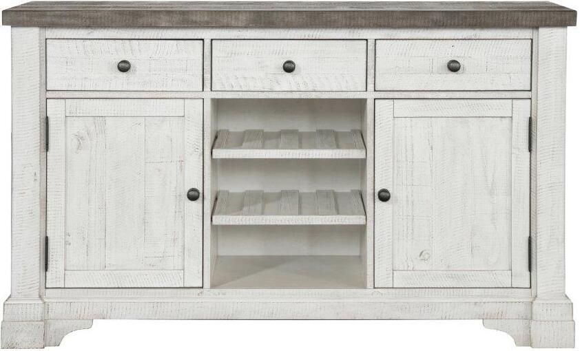 The appearance of Valley Ridge 3 Drawer Server designed by Samuel Lawrence in the country / farmhouse interior design. This white piece of furniture  was selected by 1StopBedrooms from Valley Collection to add a touch of cosiness and style into your home. Sku: S786-146. Product Type: Server. Material: Wood Veneer. Image1