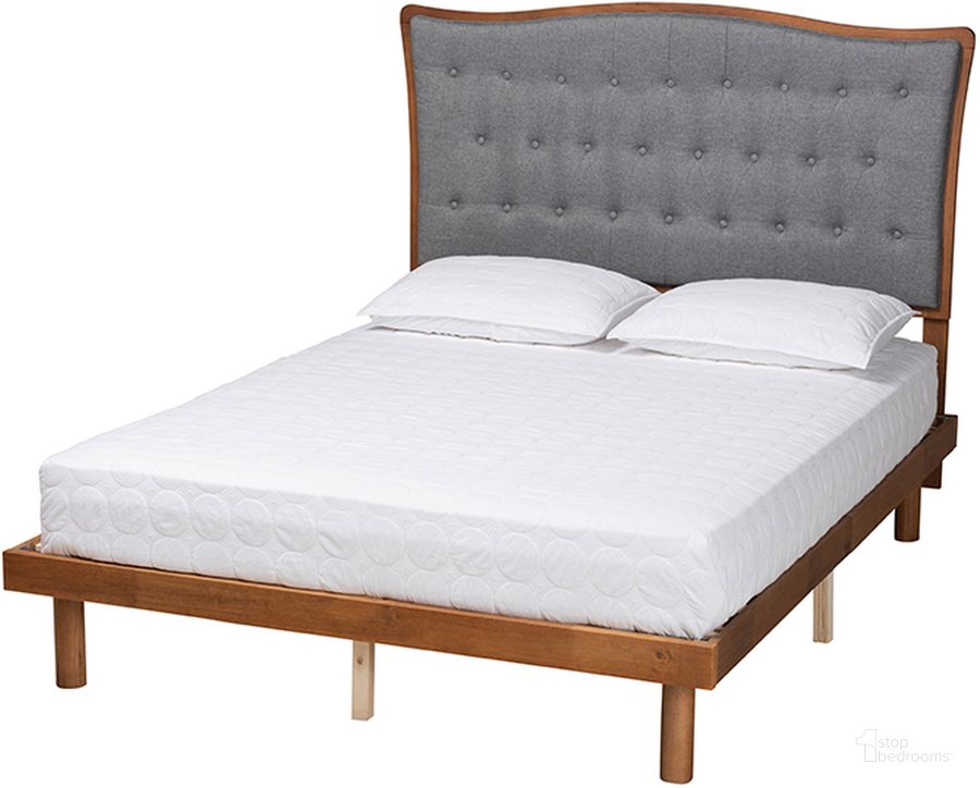 The appearance of Valonia Grey Fabric and Walnut Brown Finished Wood King Platform Bed designed by Baxton Studio in the traditional interior design. This grey and walnut piece of furniture  was selected by 1StopBedrooms from Valonia Collection to add a touch of cosiness and style into your home. Sku: MG9767/0082S-King. Bed Type: Platform Bed. Product Type: Platform Bed. Bed Size: King. Material: Rubberwood. Image1